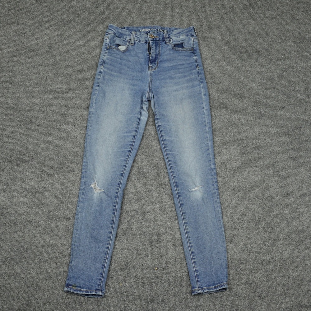 American Eagle Jeans Women 4 Short Blue Curvy Hi-Rise Jegging Distressed Stretch
